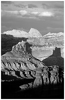 Cliffs and domes in the Waterpocket Fold, clearing storm, sunset. Capitol Reef National Park ( black and white)