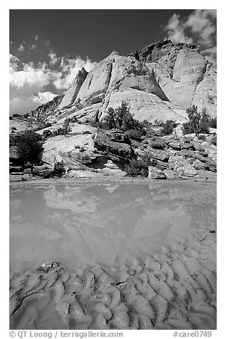 Pockets of water in Waterpocket Fold near Capitol Gorge. Capitol Reef National Park (black and white)