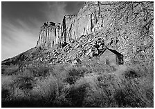 Historic Fuita school house and cliffs. Capitol Reef National Park ( black and white)