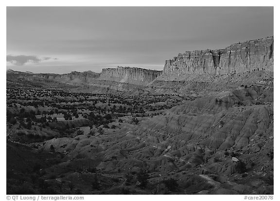 Waterpocket fold cliffs at dusk. Capitol Reef National Park (black and white)