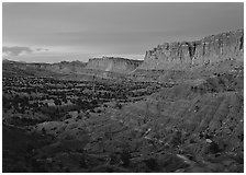 Waterpocket fold cliffs at dusk. Capitol Reef National Park ( black and white)