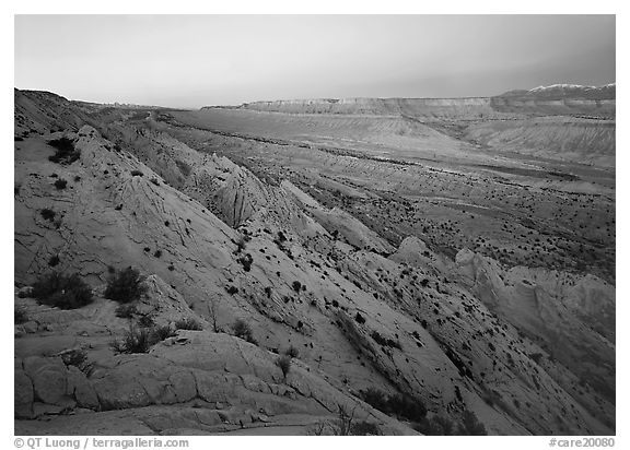 Strike Valley and Waterpocket Fold at dusk. Capitol Reef National Park (black and white)
