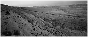 Earth crust wrinkle of  Waterpocket Fold at dusk. Capitol Reef National Park (Panoramic black and white)