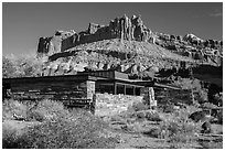 Visitor Center and Castle rock formation. Capitol Reef National Park ( black and white)