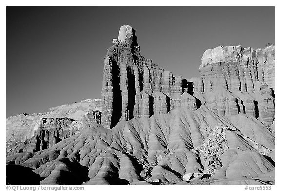 Layered Moenkopi shale and sandstone, Chimney Rock. Capitol Reef National Park (black and white)