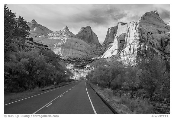 Road and domes in Fremont River Canyon. Capitol Reef National Park, Utah, USA.