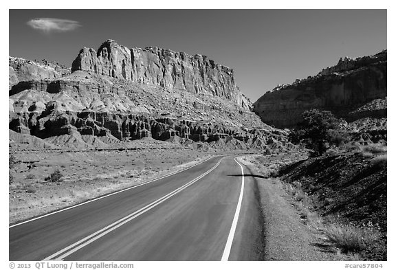 Road and cliffs. Capitol Reef National Park (black and white)
