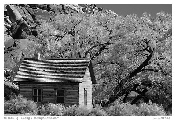 Fruita one-room schoolhouse in autumn. Capitol Reef National Park (black and white)