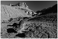 Balsalt Boulders, shale, Castle. Capitol Reef National Park, Utah, USA. (black and white)