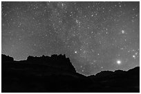 Castle under starry sky at night. Capitol Reef National Park ( black and white)