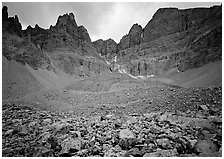 Moraine and North Face of Wheeler Peak. Great Basin National Park, Nevada, USA. (black and white)