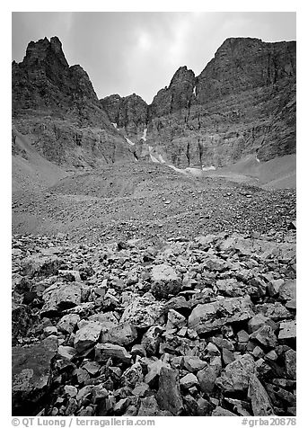 Wheeler Peak Glacier, the lowest in latitude in the US. Great Basin  National Park (black and white)