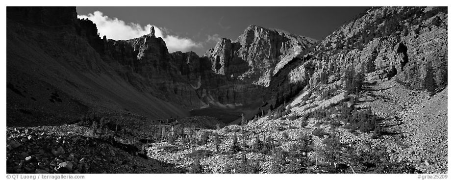 Rocky cirque and Wheeler Peak. Great Basin National Park (black and white)