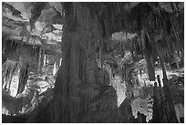 Tall columns in Lehman Cave. Great Basin National Park ( black and white)