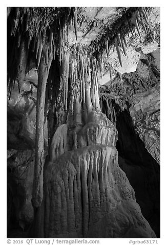 Column, Gothic Palace, Lehman Cave. Great Basin National Park (black and white)
