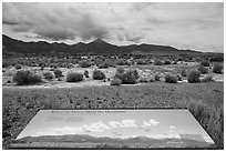 Desert meets mountains interpretive sign. Great Basin National Park ( black and white)