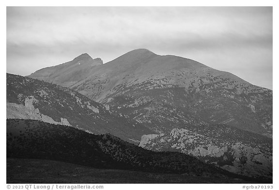 Wheeler Peak and Doso Doyabi, sunrise. Great Basin National Park (black and white)