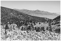 Visitor looking, Wheeler Cirque. Great Basin National Park ( black and white)
