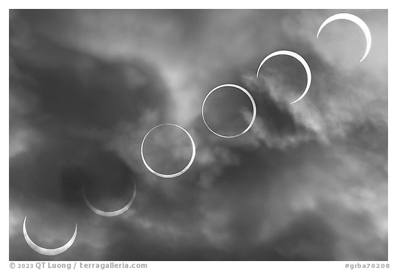 Phases of annular eclipse of Oct 14, 2023 (composite). Great Basin National Park (black and white)