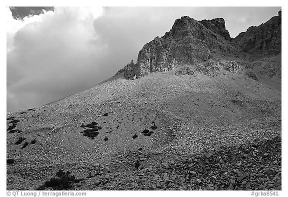 Peak, talus, and clouds. Great Basin National Park, Nevada, USA.