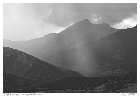 Rays over Snake Range and Wheeler Peak. Great Basin National Park (black and white)