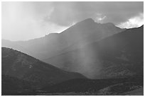Rays over Snake Range and Wheeler Peak. Great Basin National Park, Nevada, USA. (black and white)