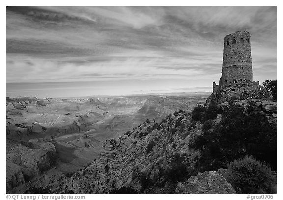 Watchtower, late afternoon. Grand Canyon National Park (black and white)