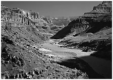 Colorado River at the bottom of the Grand Canyon. Grand Canyon  National Park ( black and white)