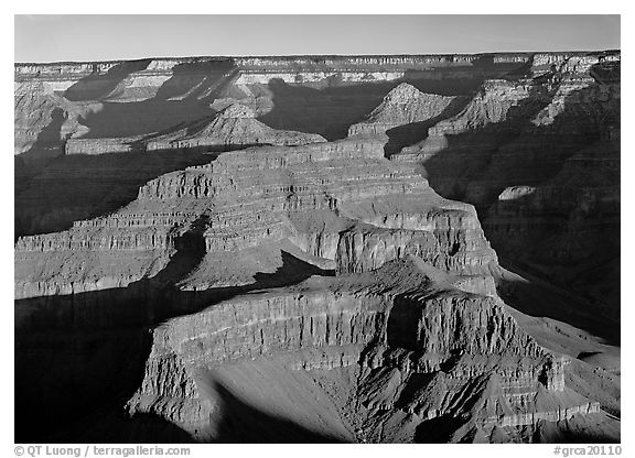 Buttes inside the canyon. Grand Canyon  National Park (black and white)