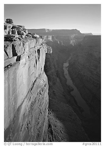 Cliff and Colorado River from Toroweap, sunrise. Grand Canyon National Park (black and white)