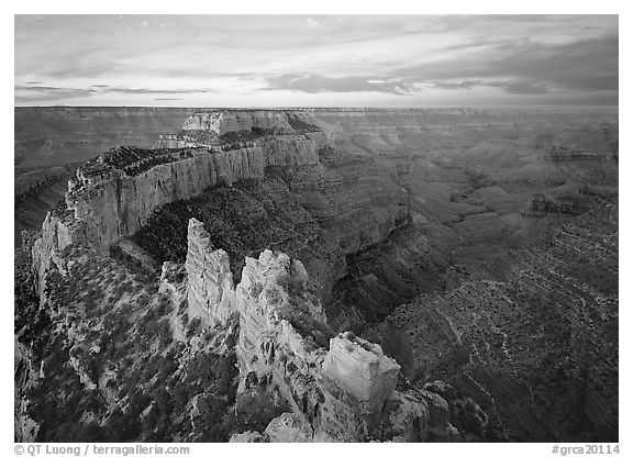 View of Wotans Throne from Cape Royal at sunrise. Grand Canyon National Park (black and white)