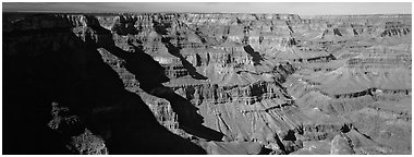 Canyon cliffs from South Rim. Grand Canyon National Park (Panoramic black and white)