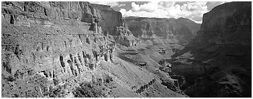 Secondary Canyon. Grand Canyon National Park (Panoramic black and white)