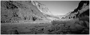 Colorado River at the confluence with Tapeats Creek. Grand Canyon  National Park (Panoramic black and white)