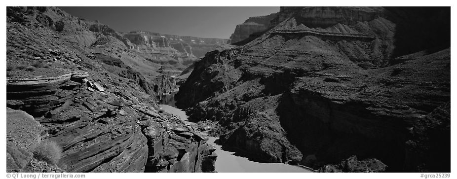 Colorado River flowing through gorge. Grand Canyon  National Park (black and white)