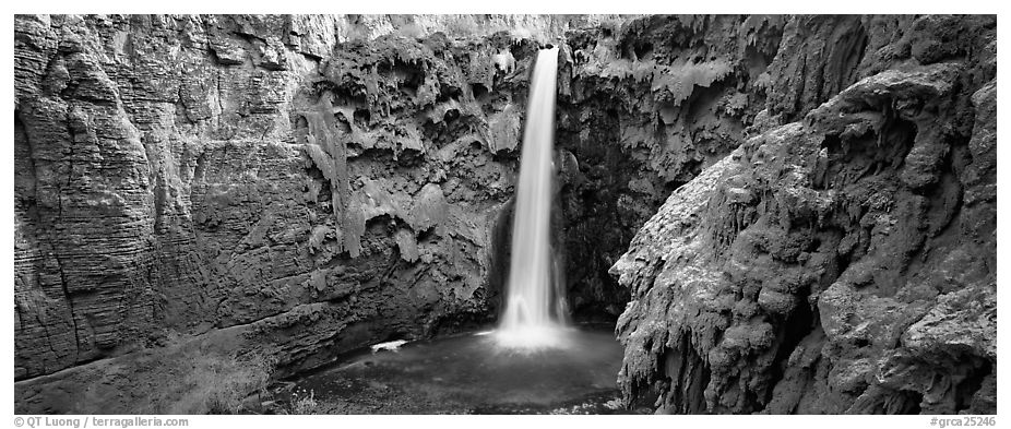 Mooney Fall and turquoise pool. Grand Canyon National Park (black and white)