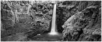 Mooney Fall and turquoise pool. Grand Canyon  National Park (Panoramic black and white)
