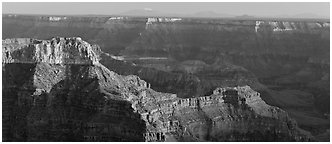 Landscape from Point Sublime. Grand Canyon National Park (Panoramic black and white)