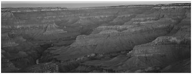 Canyon ridges at dawn. Grand Canyon  National Park (Panoramic black and white)