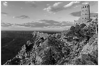 Indian Watchtower and canyon at sunset. Grand Canyon National Park ( black and white)