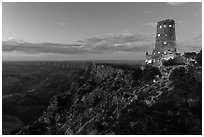 Watchtower and Desert View at dusk. Grand Canyon National Park ( black and white)