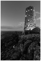 Indian Watchtower at Desert View, dusk. Grand Canyon National Park ( black and white)