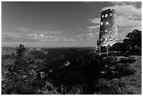 Mary Jane Colter Desert View Watchtower at night. Grand Canyon National Park ( black and white)