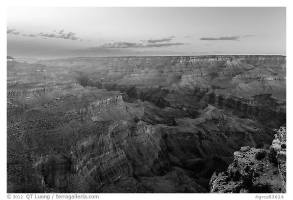 Red Canyon and Colorado gorge from Moran Point. Grand Canyon National Park (black and white)