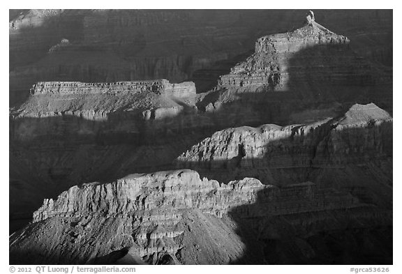 Shadows and ridges from Moran Point. Grand Canyon National Park (black and white)