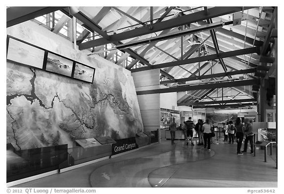 Inside main visitor center. Grand Canyon National Park (black and white)