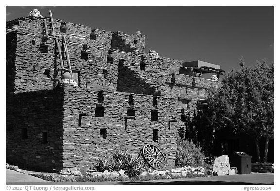 Hopi House in pueblo style. Grand Canyon National Park (black and white)