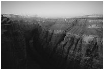 Narrow gorge of  Colorado River at Toroweap, dusk. Grand Canyon National Park ( black and white)