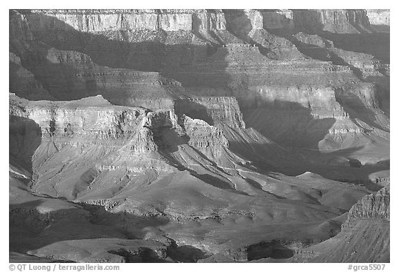 Distant cliffs seen from Cape Royal, morning. Grand Canyon National Park (black and white)
