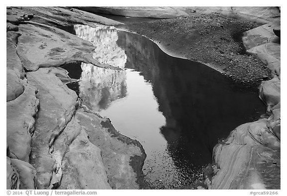 Cliffs reflected in pool, North Canyon. Grand Canyon National Park (black and white)